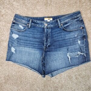 Goldie Blues Cheeky Short High Rise Distressed Frayed Denim‎ Blue 18W